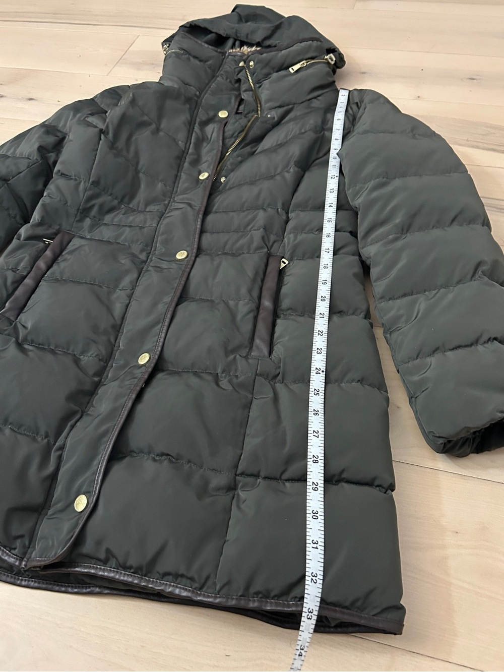 Cole Haan Signature Olive Green Down Puffer Hooded Jacket with Faux-Fur Medium - Picture 5 of 15